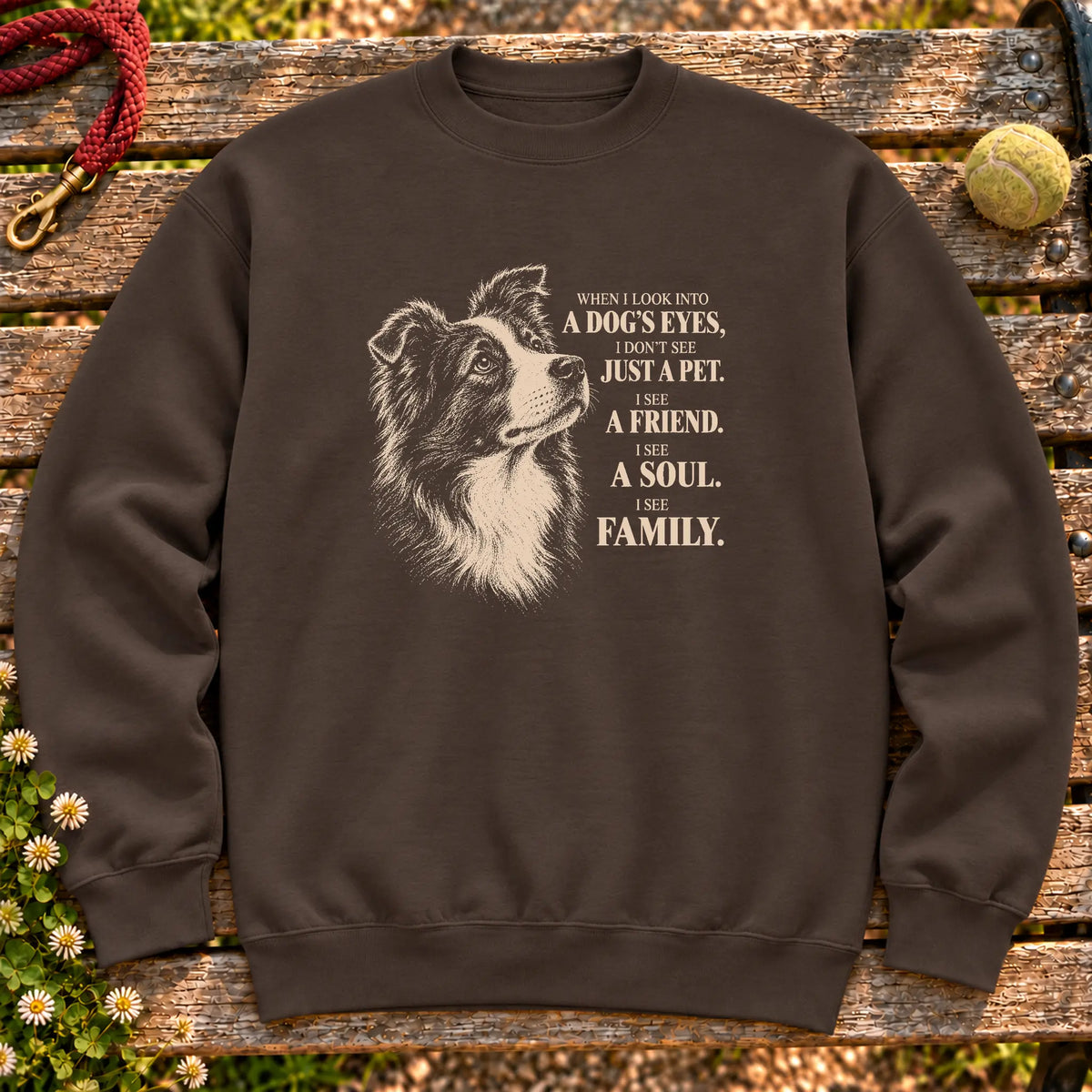 Dark Chocolate Gildan® crewneck sweatshirt featuring the Border Collie More Than a Pet design.