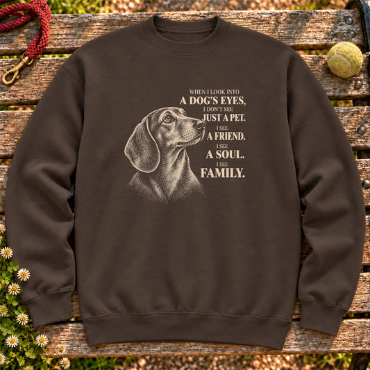 Dark Chocolate Gildan® crewneck sweatshirt featuring the Dachshund More Than a Pet design.