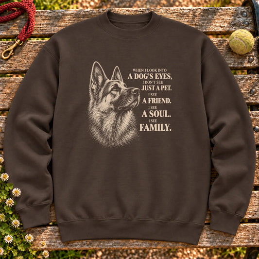 Dark Chocolate Gildan® crewneck sweatshirt featuring the German Shepherd More Than a Pet design.