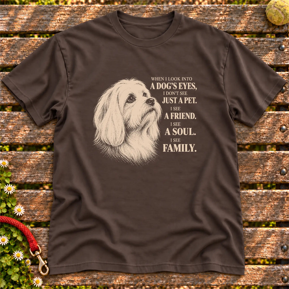 Dark Chocolate Gildan® Softstyle T-shirt featuring the Maltese More Than a Pet design.