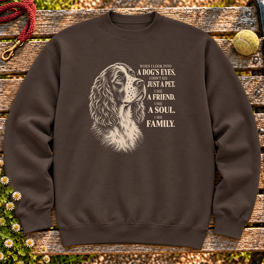 Dark Chocolate Gildan® crewneck sweatshirt featuring the Springer Spaniel More Than a Pet design.