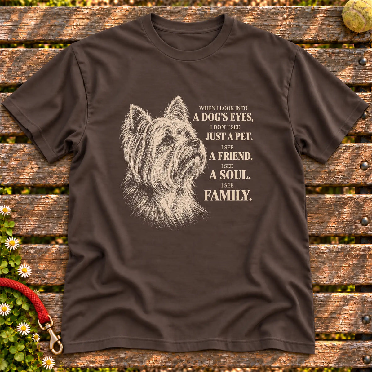 Dark Chocolate Gildan® Softstyle T-shirt featuring the Yorkie More Than a Pet design.