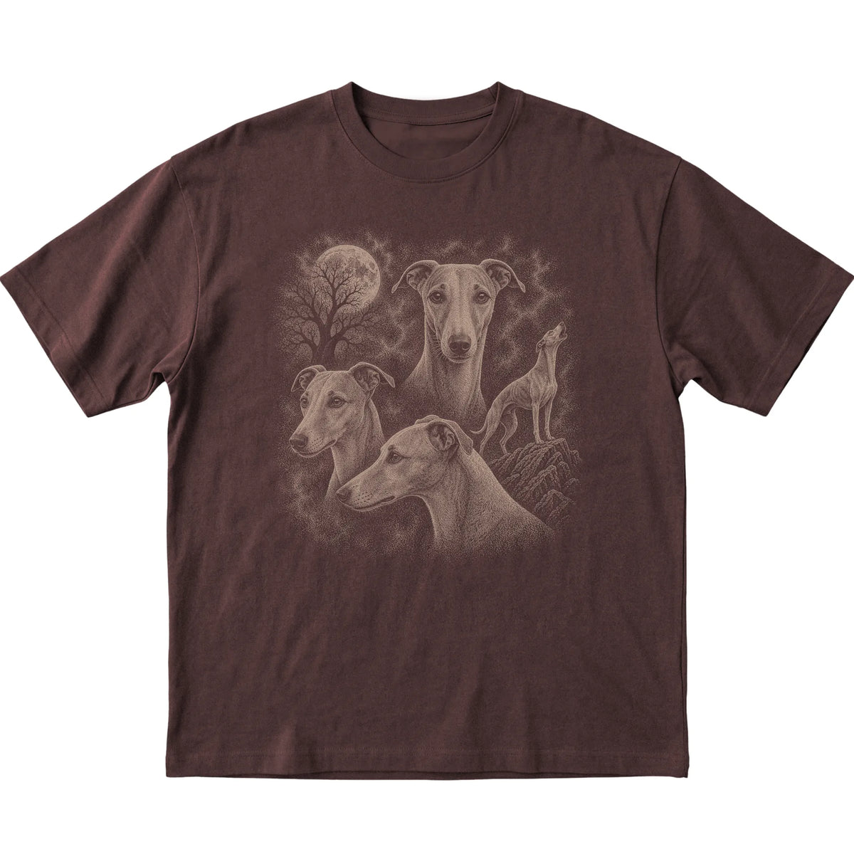 Whippet 90s Moon T-Shirt in Dark Chocolate — flat lay