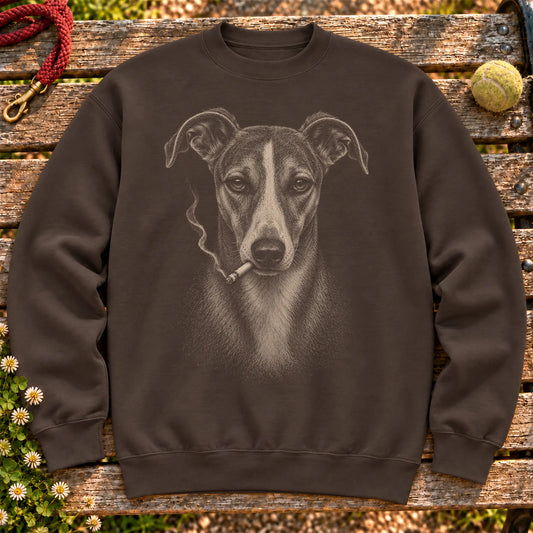 Whippet smoking design on a Dark Chocolate sweatshirt