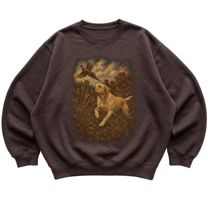 Yellow Lab Pheasant Hunting Sweatshirt in Dark Chocolate