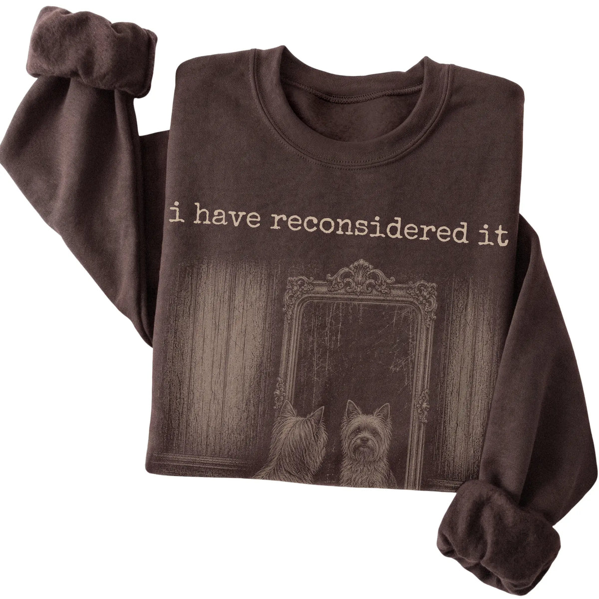 Dark Chocolate Yorkie The Answer Is Still No sweatshirt, folded view