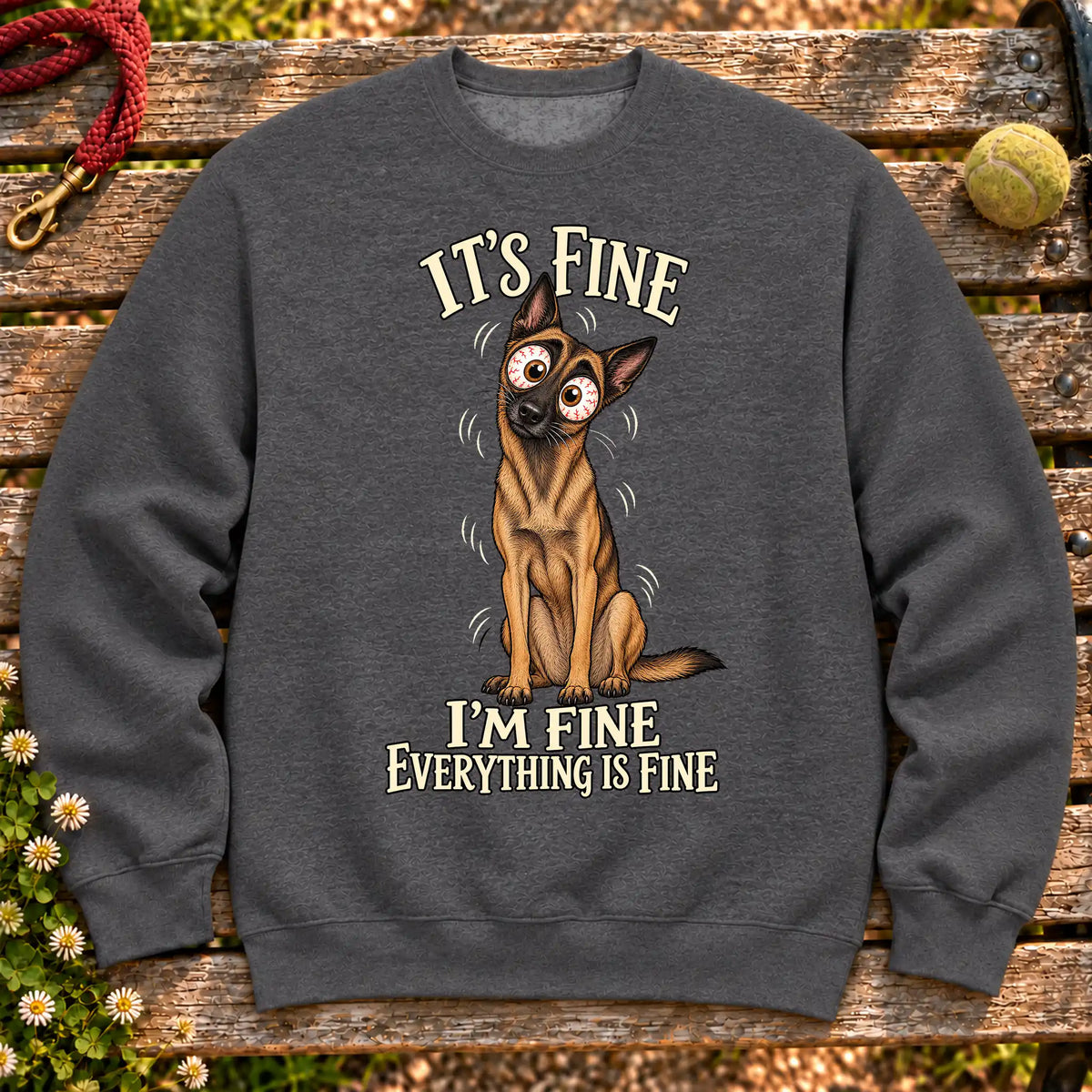 Belgian Malinois Everything Is Fine crewneck sweatshirt in Dark Heather