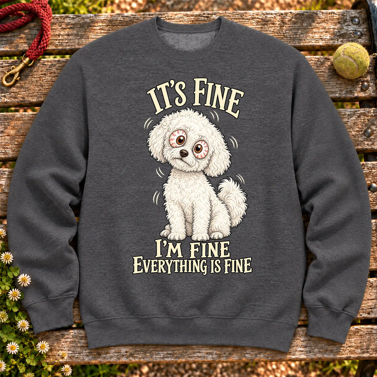 Bichon Frise Everything Is Fine crewneck sweatshirt in Dark Heather