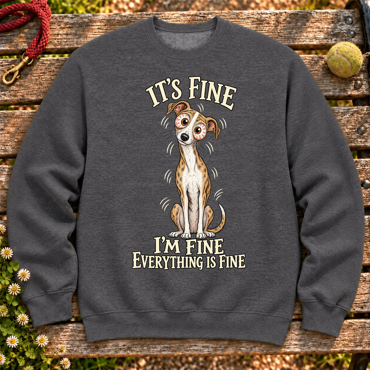 Whippet Everything Is Fine crewneck sweatshirt in Dark Heather