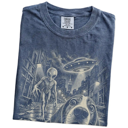 Beagle Alien Selfie Comfort Colors T-Shirt in Denim, folded view