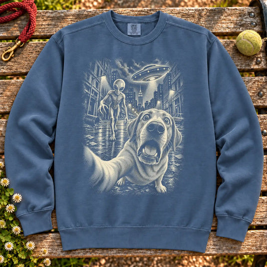 Labrador Retriever Alien Selfie sweatshirt in Denim