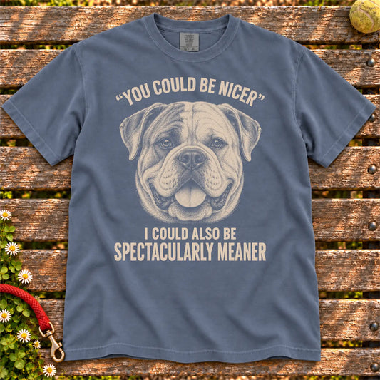 American Bulldog Guard Dog design on a Denim Comfort Colors T-shirt, shown flat