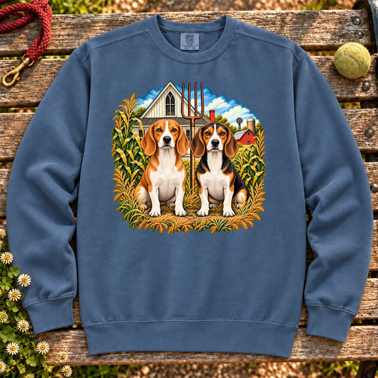 American Dogthic Beagle farmhouse design on a Denim Comfort Colors® sweatshirt