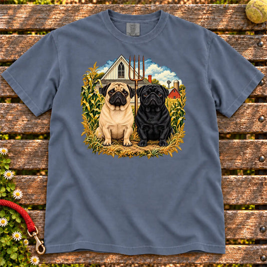 American Dogthic Pug farmhouse design on a Denim Comfort Colors® T-shirt