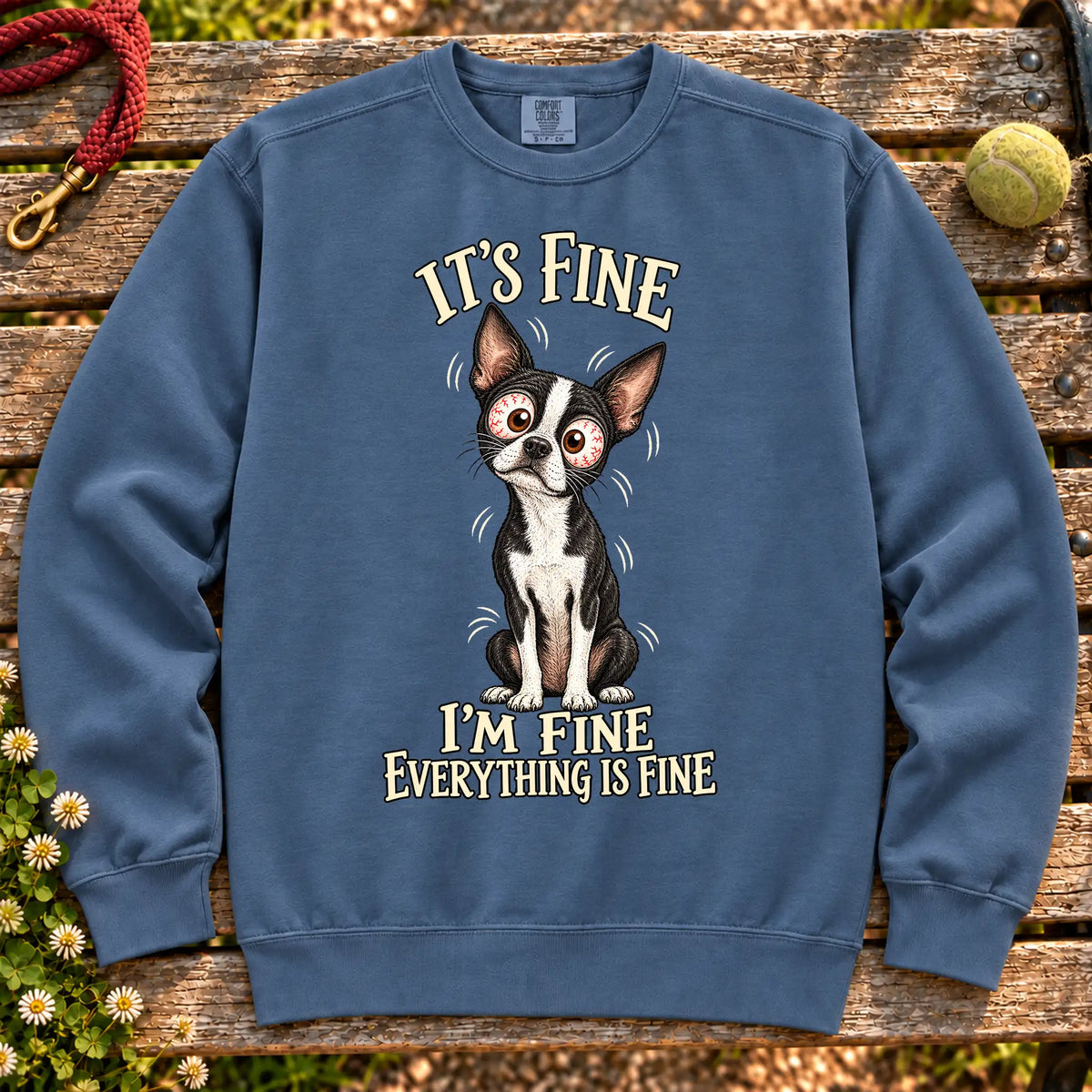Boston Terrier Everything Is Fine Comfort Colors sweatshirt in Denim