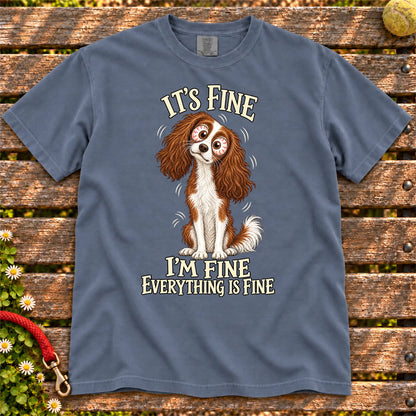 Cavalier King Charles Spaniel Everything Is Fine Comfort Colors T-shirt in Denim flat lay