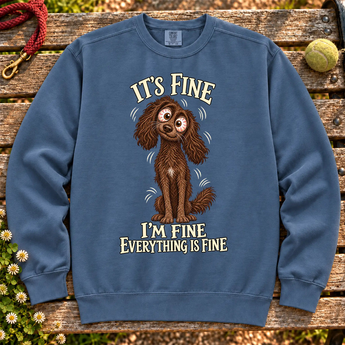 Labradoodle Everything Is Fine Comfort Colors sweatshirt in Denim