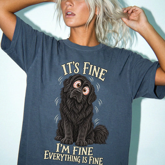 Newfie Everything Is Fine Comfort Colors T-shirt in Denim lifestyle