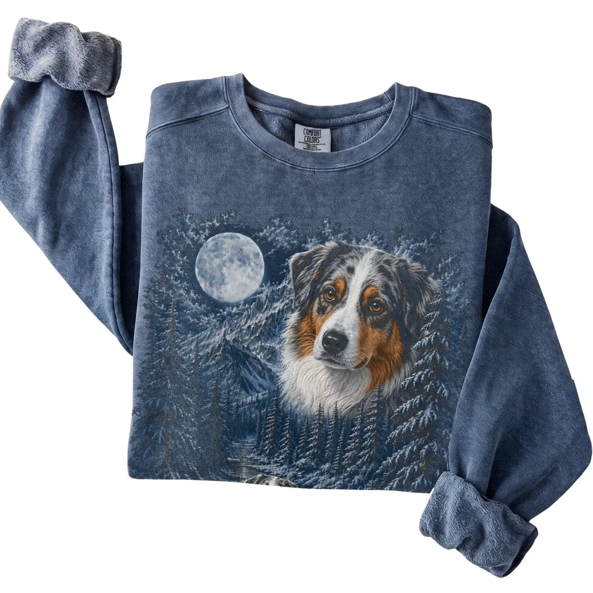 Australian Shepherd Forest Moon Sweatshirt in Denim