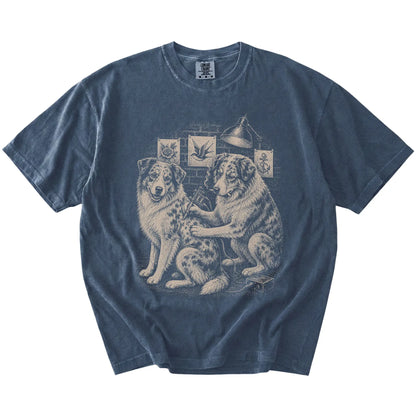 Denim Australian Shepherd Tattoo t-shirt laid flat