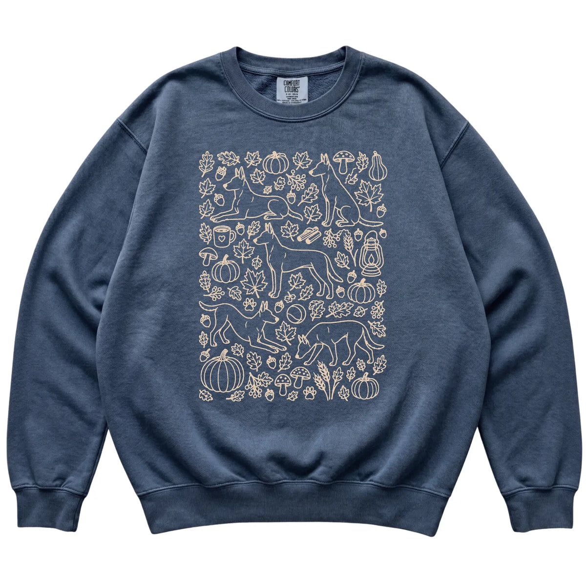 Denim Belgian Malinois Fall Leaves shirt laid flat