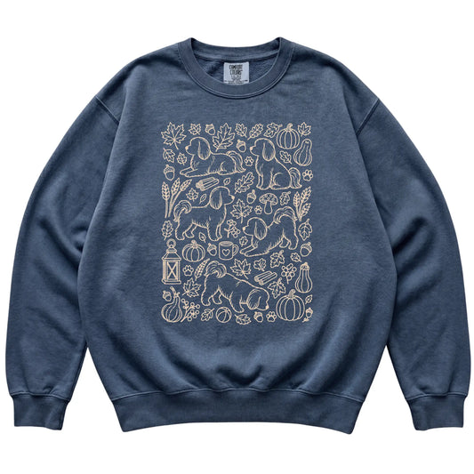 Denim Maltese Fall Leaves shirt laid flat