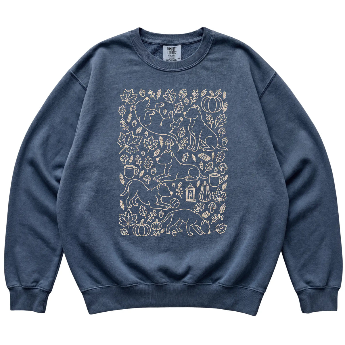 Denim Pitbull Fall Leaves shirt laid flat