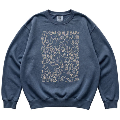 Denim Pitbull Fall Leaves shirt laid flat