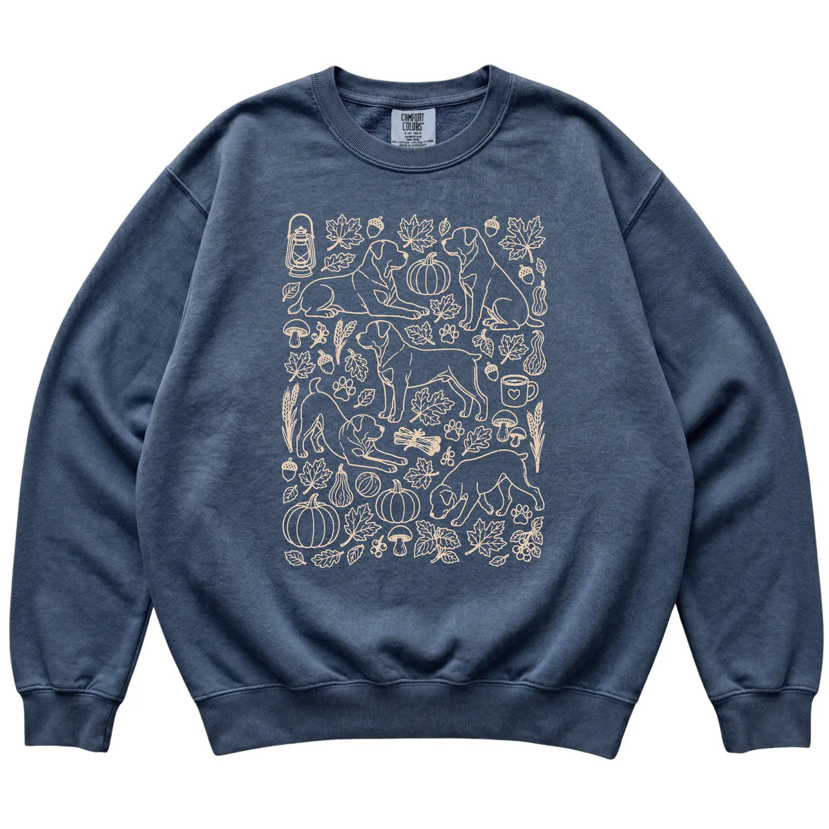 Denim Rottweiler Fall Leaves shirt laid flat