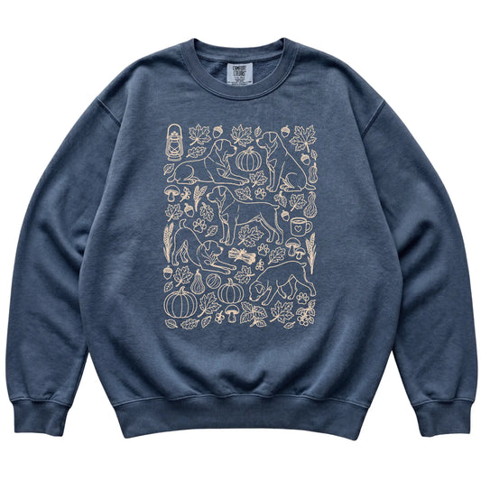 Denim Rottweiler Fall Leaves shirt laid flat