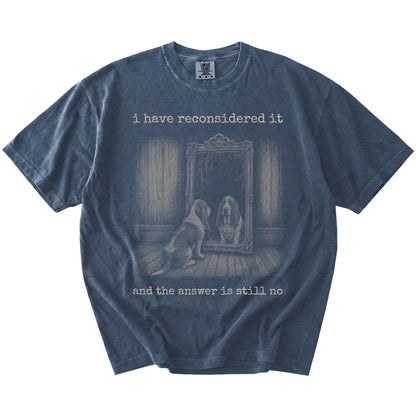 “The Answer Is Still No” Basset Hound design on a Denim Comfort Colors® T-shirt