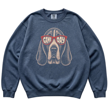 Denim Basset Hound Game Day Sunglasses sweatshirt, laid flat