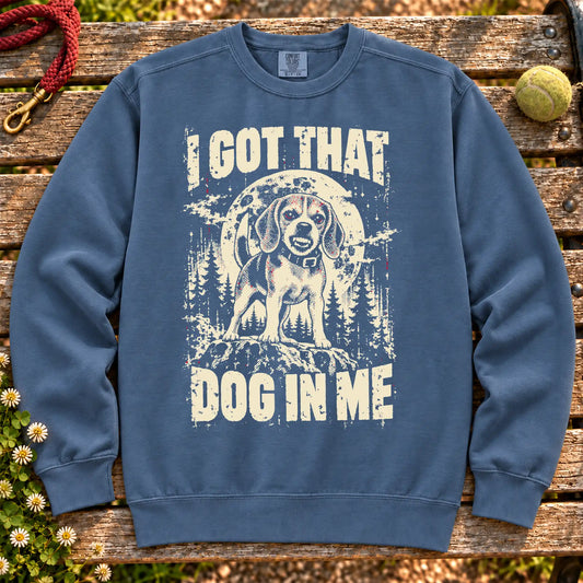 Denim Beagle I Got That Dog in Me sweatshirt, full garment view