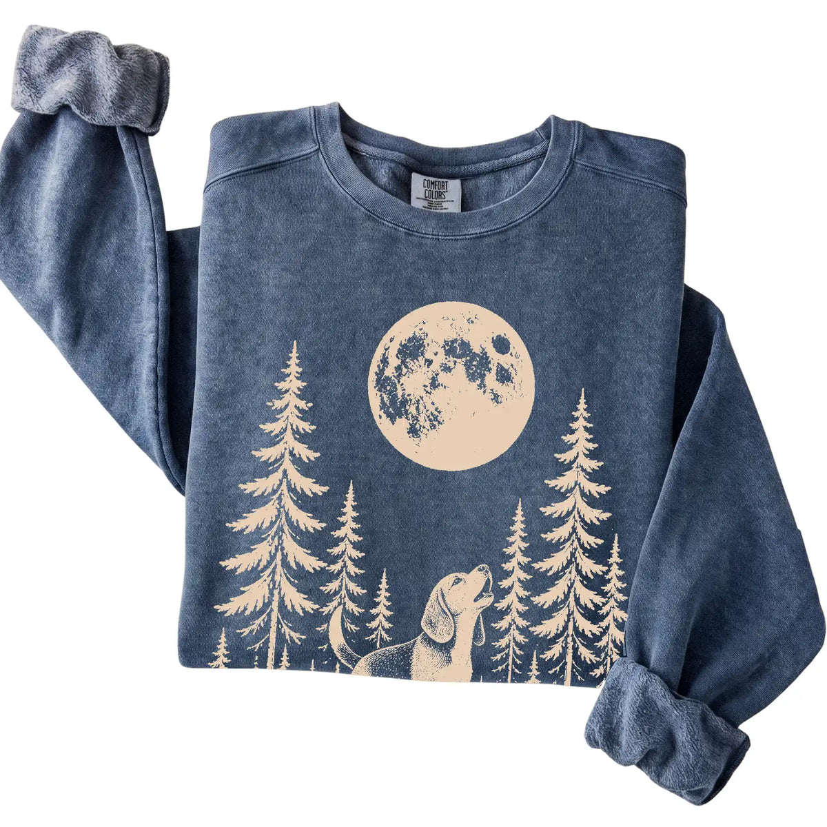 Beagle Howling at the Moon Comfort Colors sweatshirt in Denim