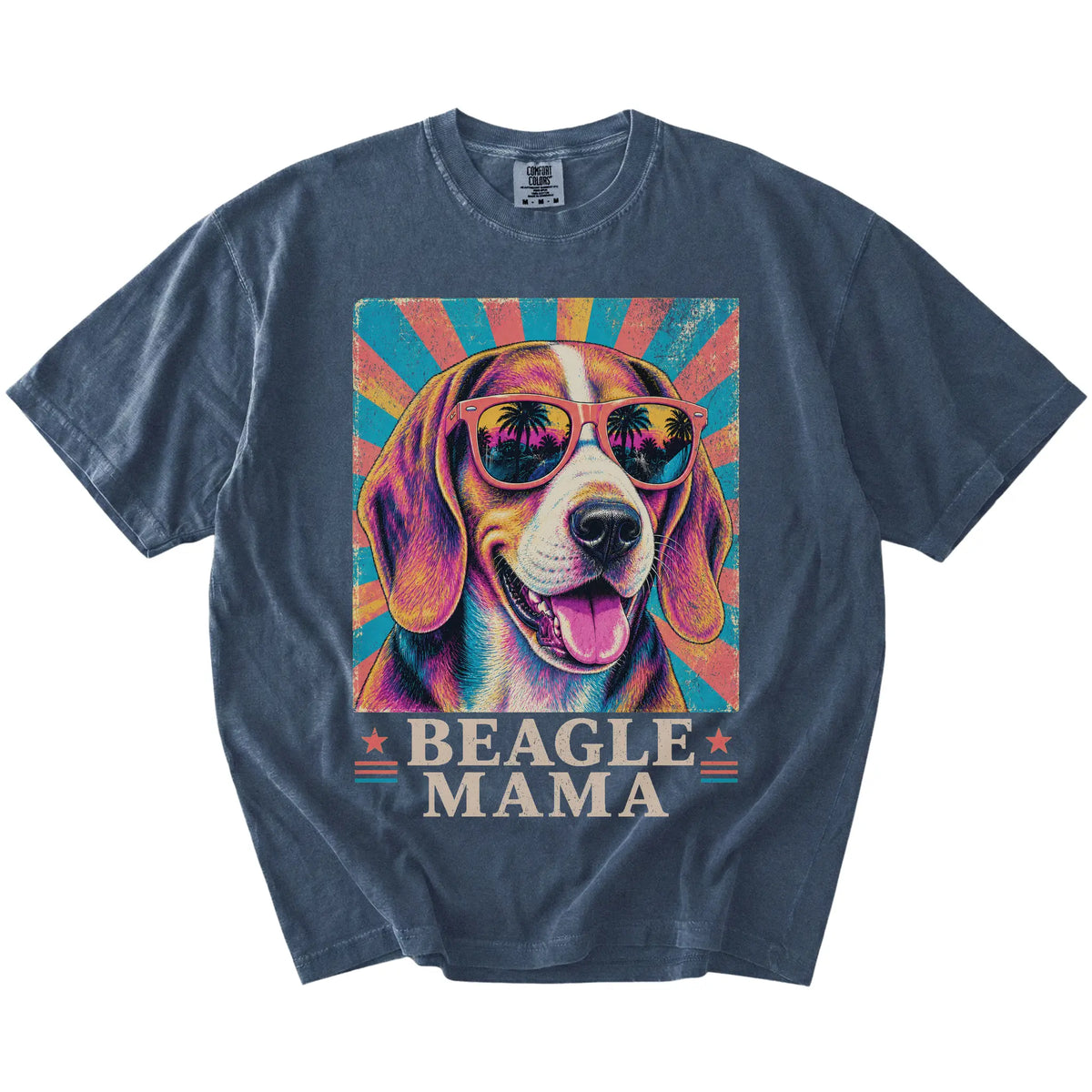 Retro Beagle Mama design on a Denim Comfort Colors T-shirt