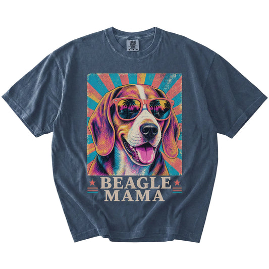 Retro Beagle Mama design on a Denim Comfort Colors T-shirt