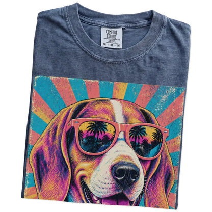 Retro Beagle Mama design on a Denim Comfort Colors T-shirt folded detail