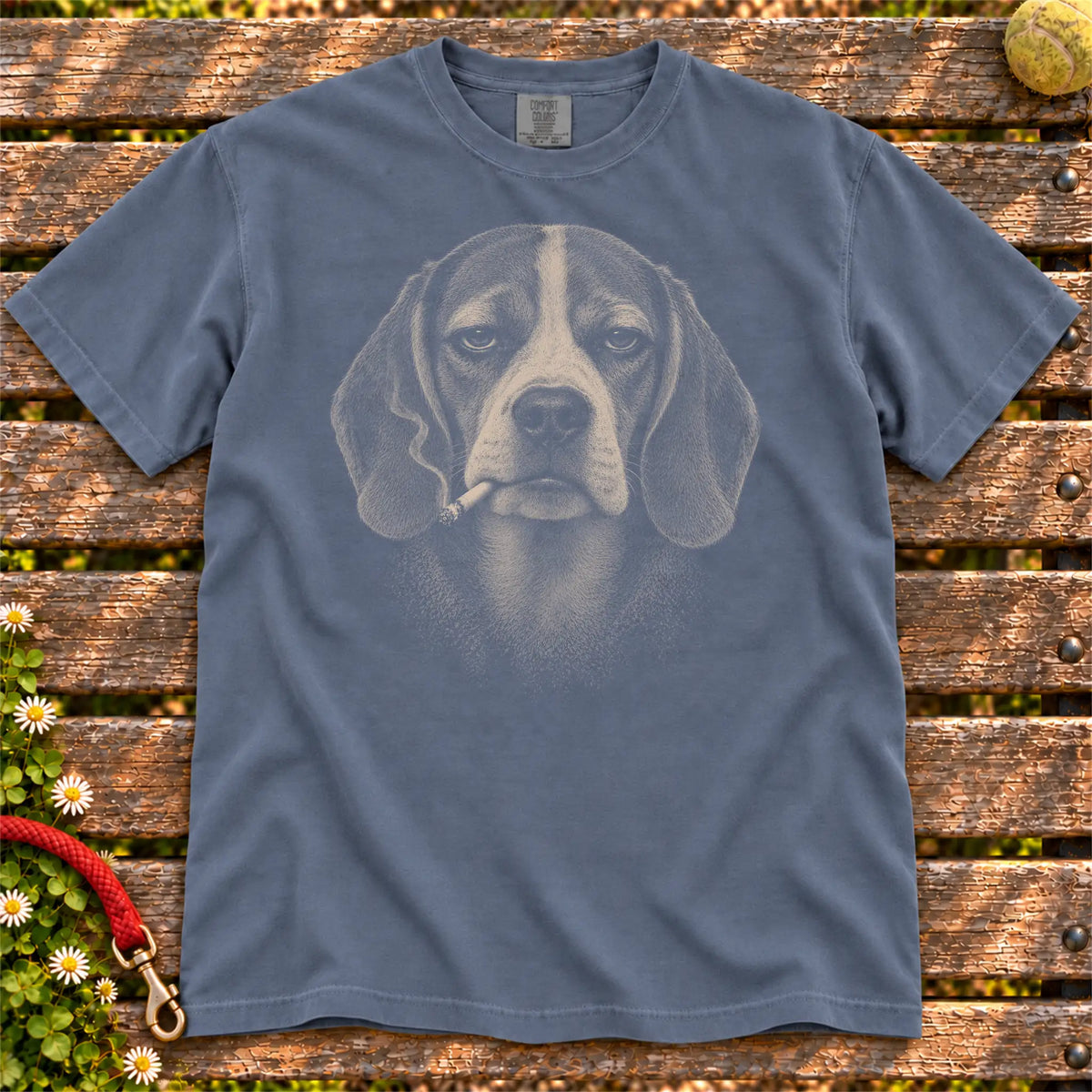 Beagle smoking design on a Denim t-shirt