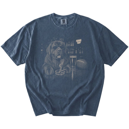 Newfie with beer and football graphics on a Denim Comfort Colors® T-shirt