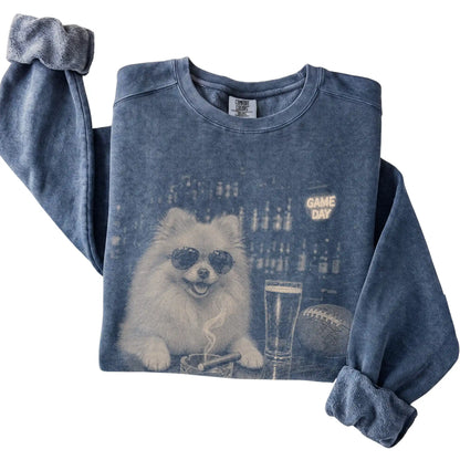 Denim Beer and Football Pomeranian sweatshirt, folded