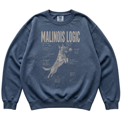Denim Belgian Malinois Ball Logic sweatshirt laid flat