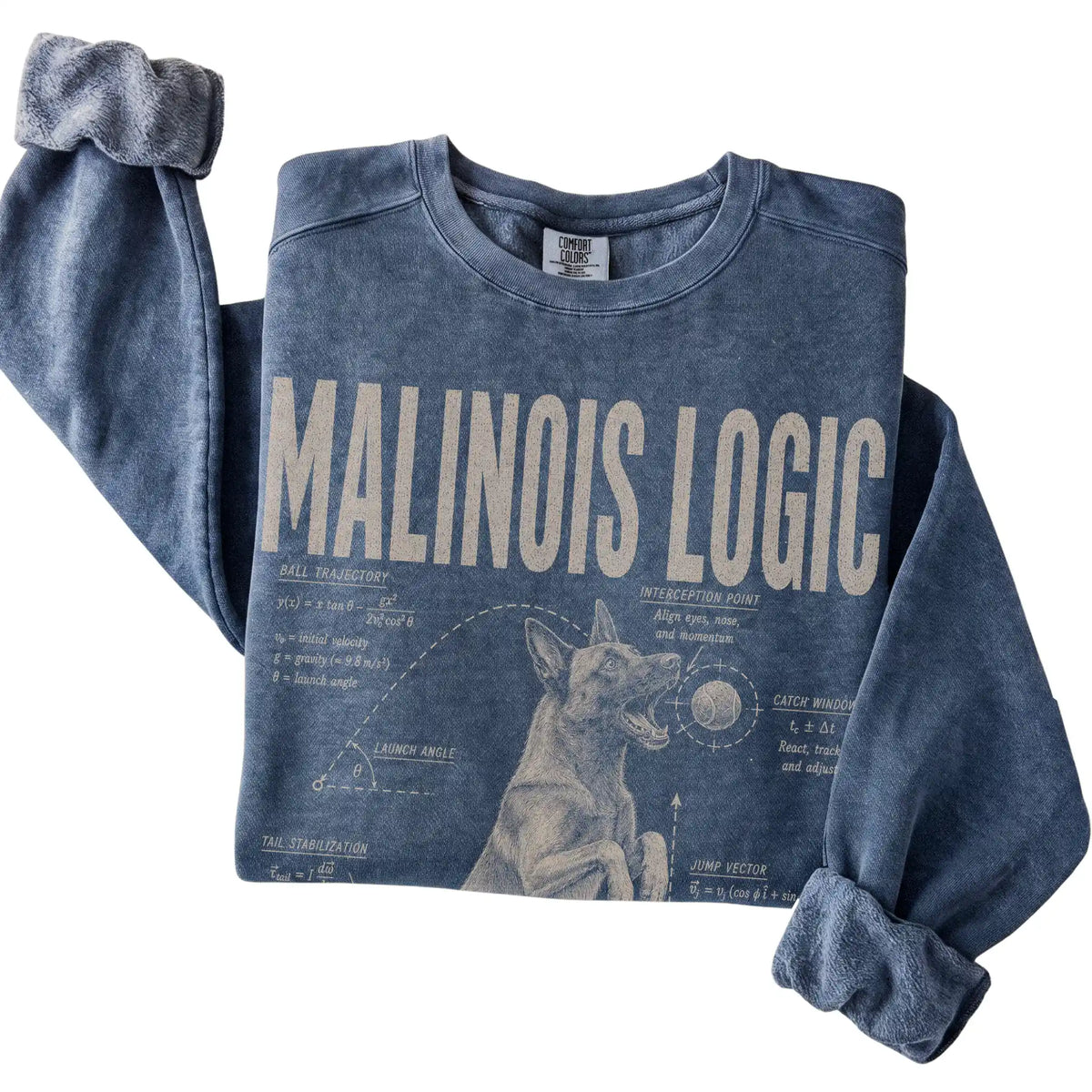 Denim Belgian Malinois Ball Logic sweatshirt folded detail