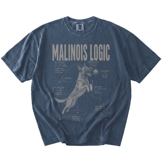 Denim Belgian Malinois Ball Logic T-Shirt laid flat