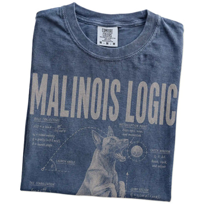 Folded Denim Belgian Malinois Ball Logic T-Shirt showing the graphic