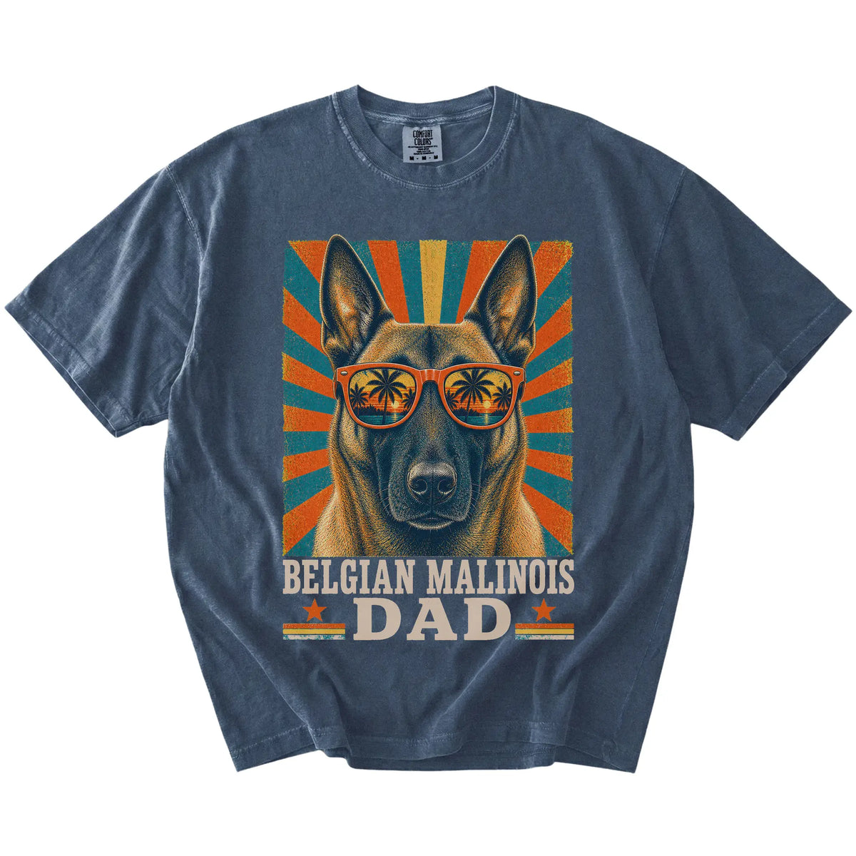 Retro Belgian Malinois Dad design on a Denim Comfort Colors T-shirt