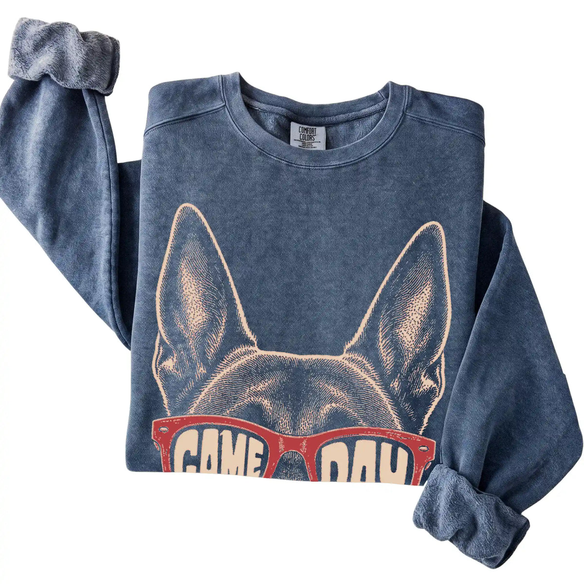 Denim Belgian Malinois Game Day Sunglasses sweatshirt, folded