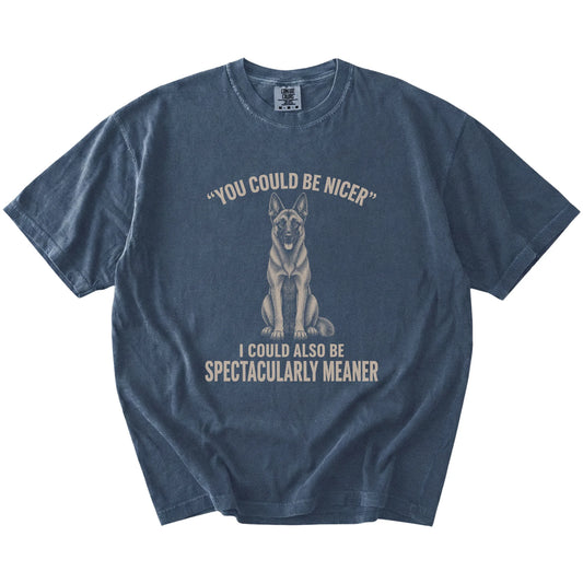 Belgian Malinois Guard Dog T-Shirt in Denim — flat lay