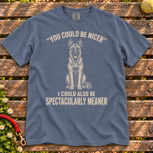 Belgian Malinois Guard Dog design on a Denim Comfort Colors T-shirt, shown flat
