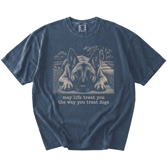 Belgian Malinois Karma Comfort Colors T-shirt in Denim — Flat Lay
