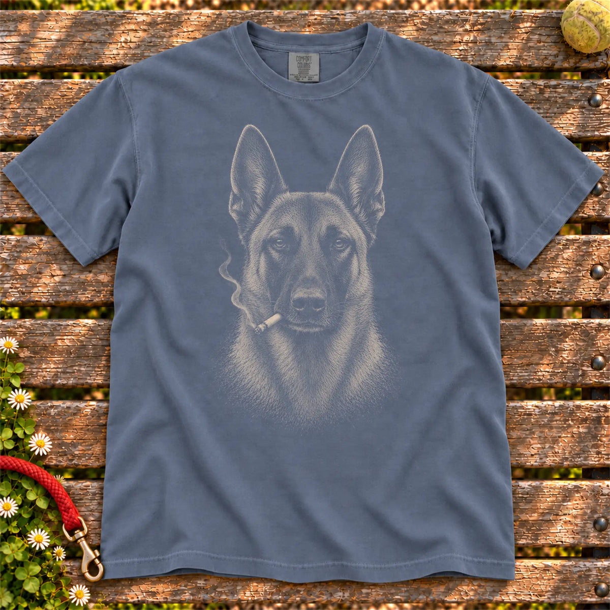 Belgian Malinois smoking design on a Denim t-shirt